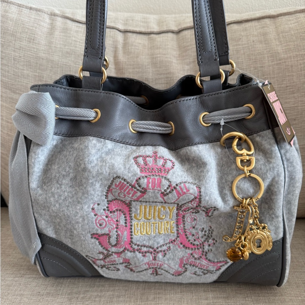 NWT Juicy Couture Daydreamer Tote Bag with Charms - Gray & Pink
